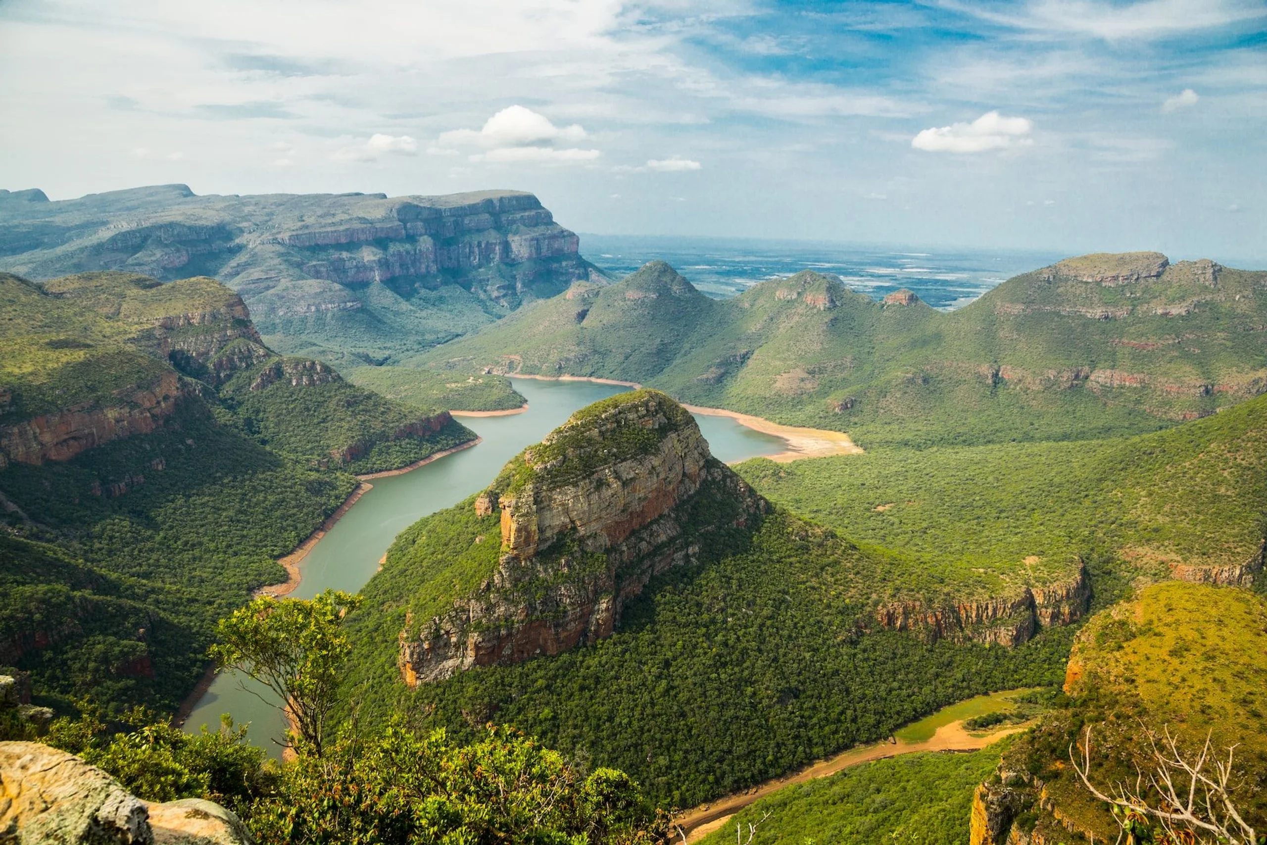 Blyde River Canyon in Mpumulanga with river flowing through the mountains