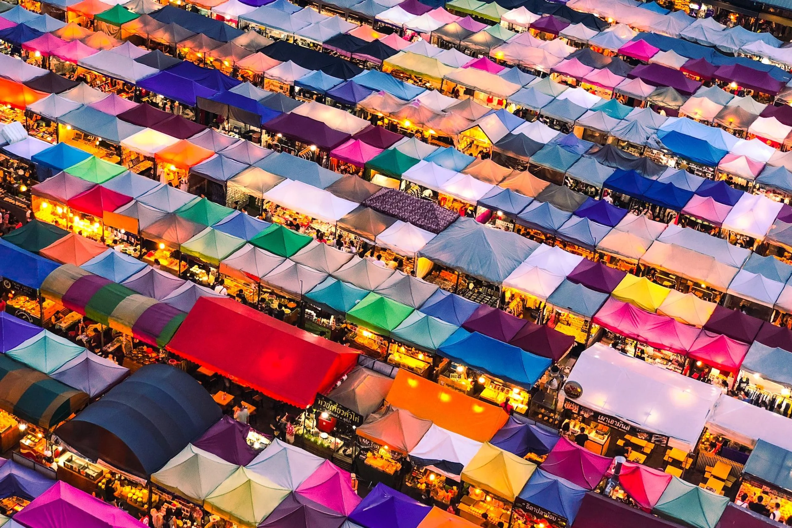 Colourful canopies of Chatuchak Weekend Market in Thailand