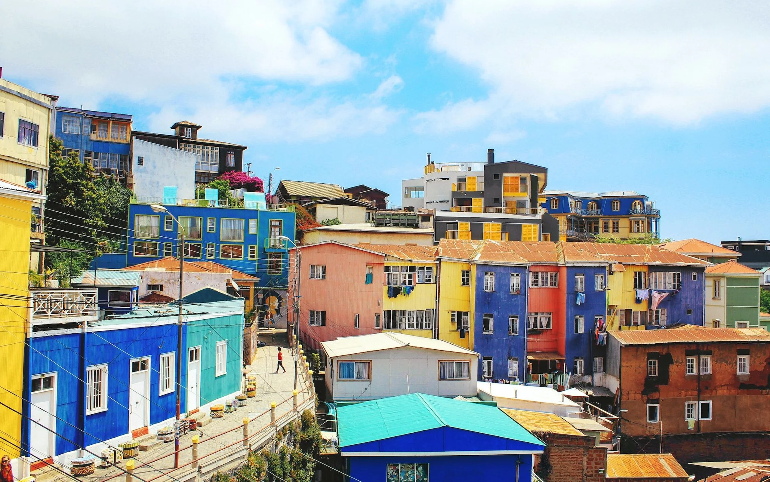 Colourful houses in Cerro Bellavista de Valparaiso in Chile