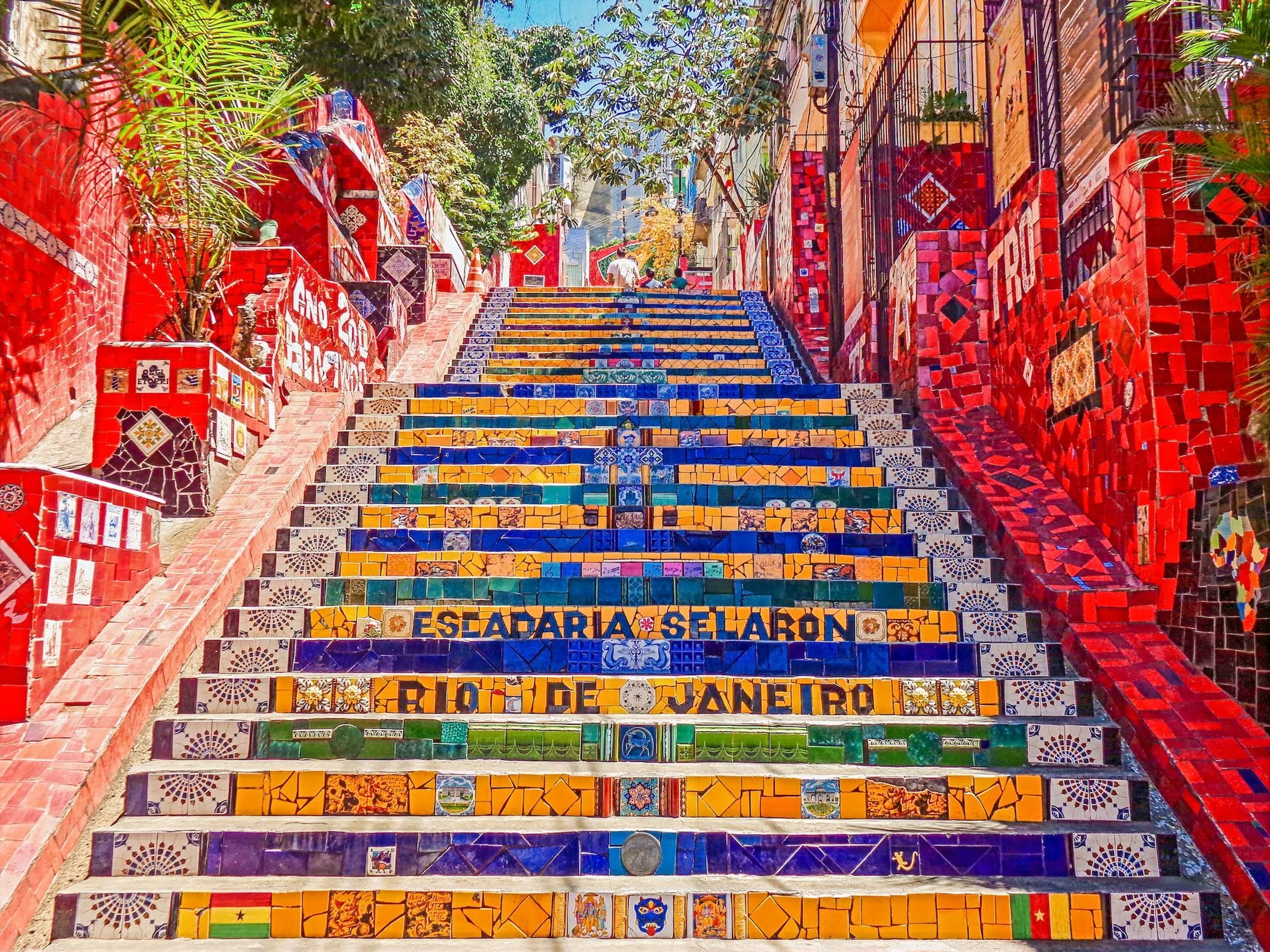 Colourful stairs and red brick of Escadaria Selarón in Rio de Janeiro