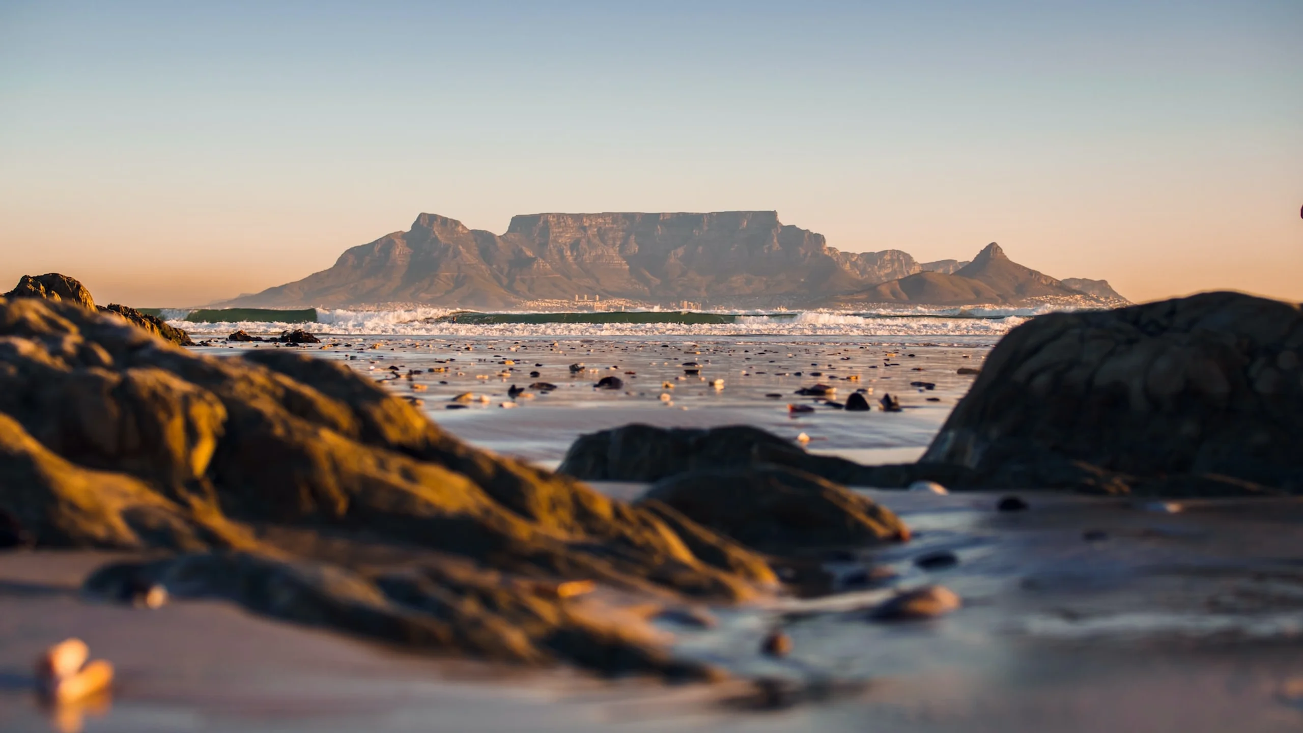Table Mountain in Cape Town as seen from beach across the water